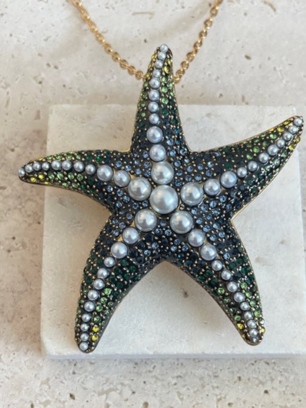 Swarovski Starfish Statement Necklace Crystal Pearl Ocean Motif Large Pendant